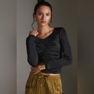 By Anthropologie Shirred Long Sleeve Top